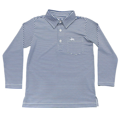Inshore Performance Polo LS Navy Stripe  