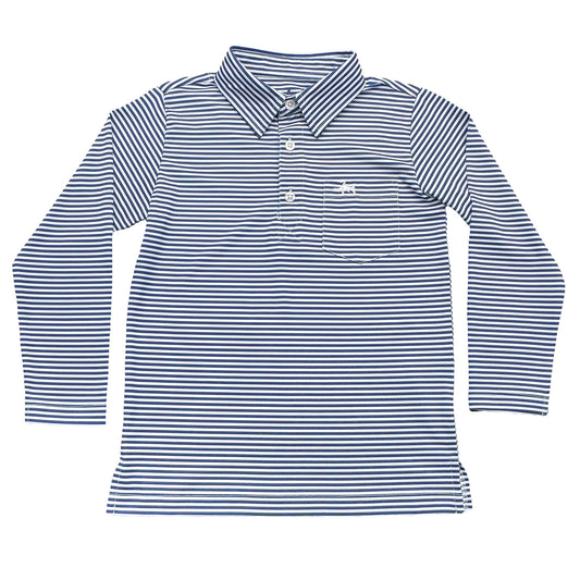 Inshore Performance Polo LS Navy Stripe  