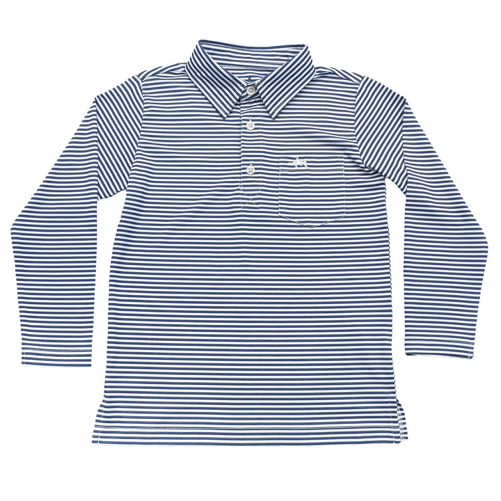Inshore Performance Polo LS Navy Stripe  