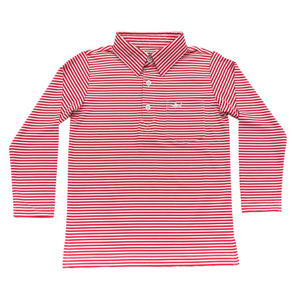 Inshore Performance Polo LS Red Stripe 