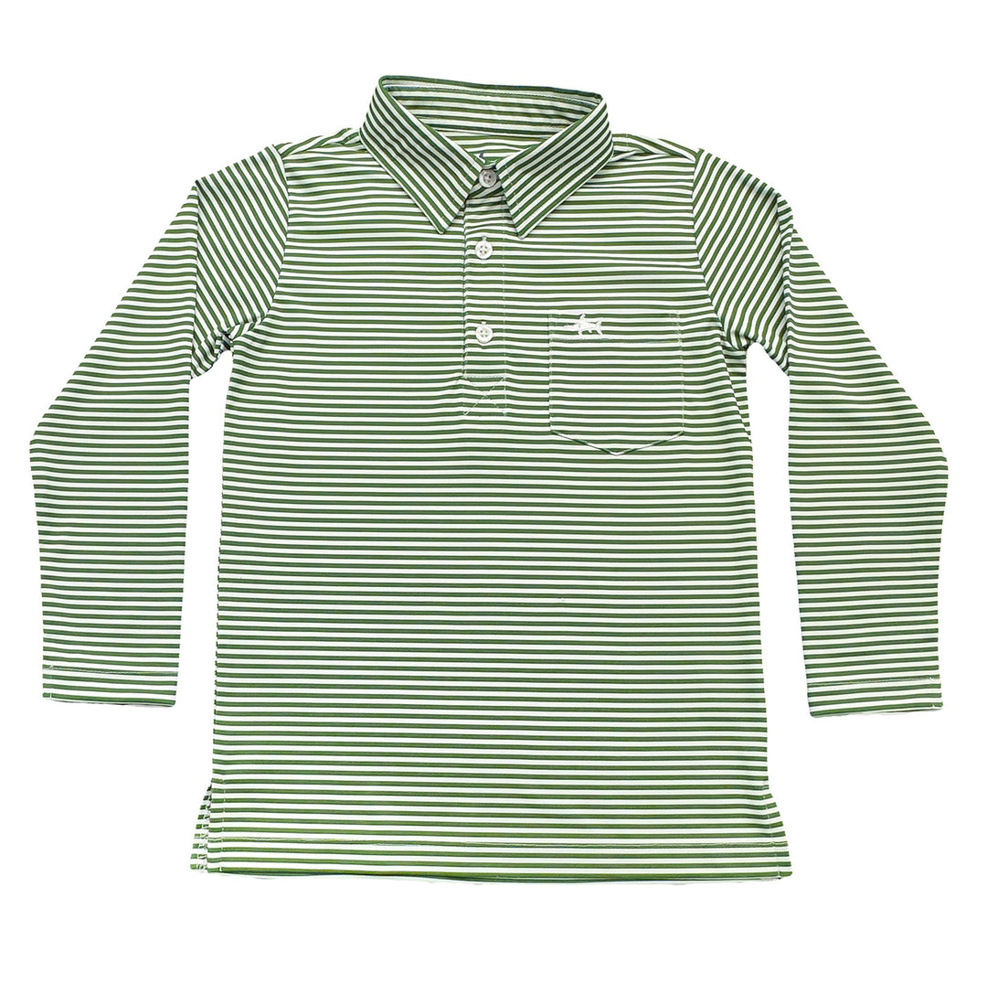 Inshore Performance Polo LS Green Stripe