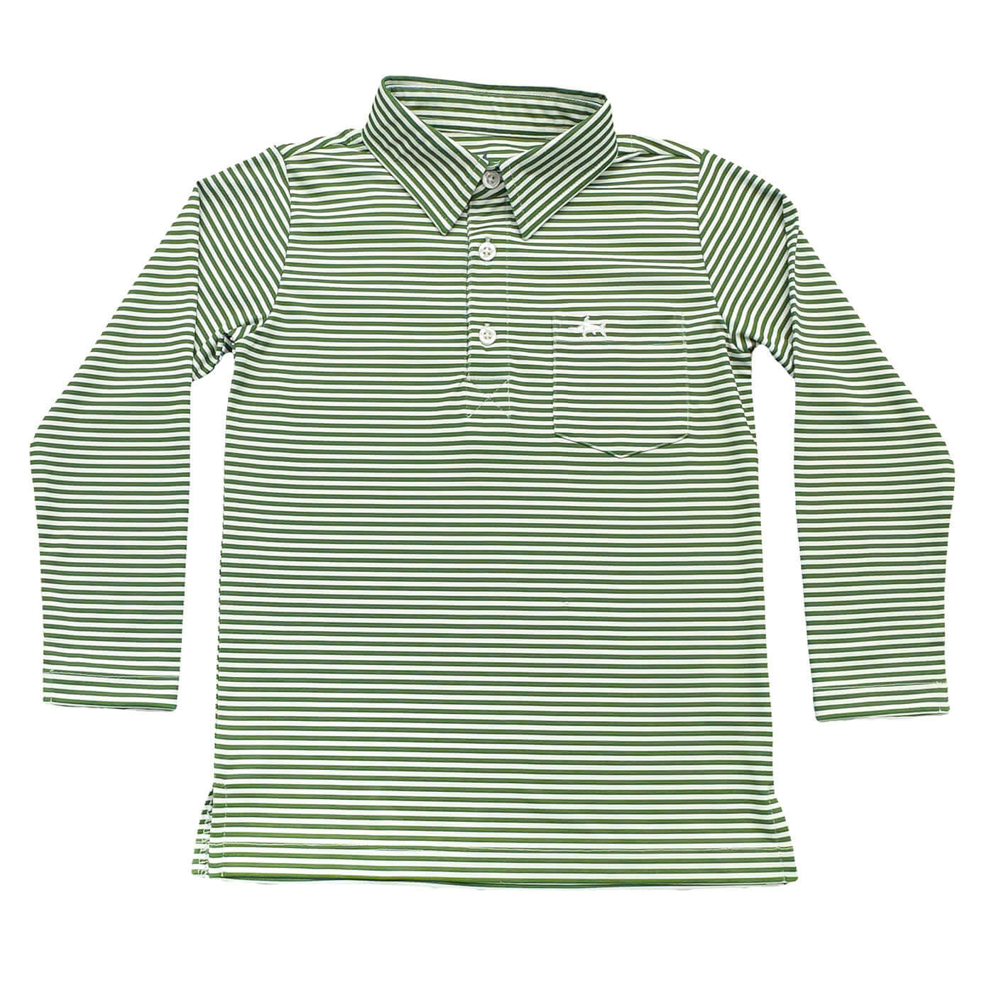 Inshore Boys Performance Polo LS Green Stripe