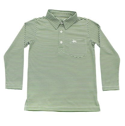 Inshore Performance Polo LS Green Stripe