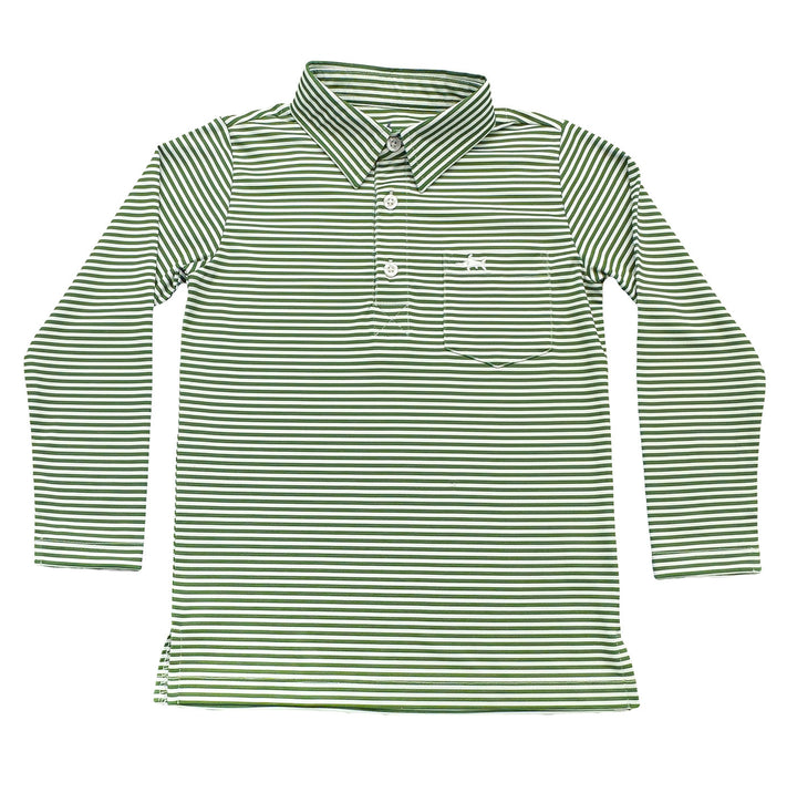Inshore Performance Polo LS Green Stripe
