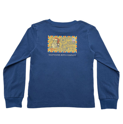 Christmas Postcard Graphic Tee LS Blue