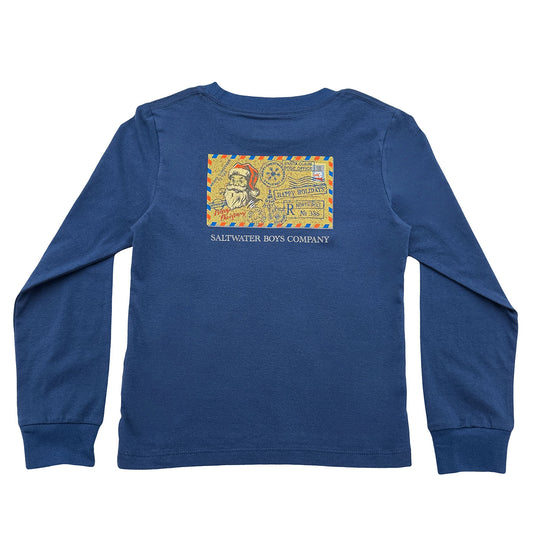 Christmas Postcard Graphic Tee LS Blue