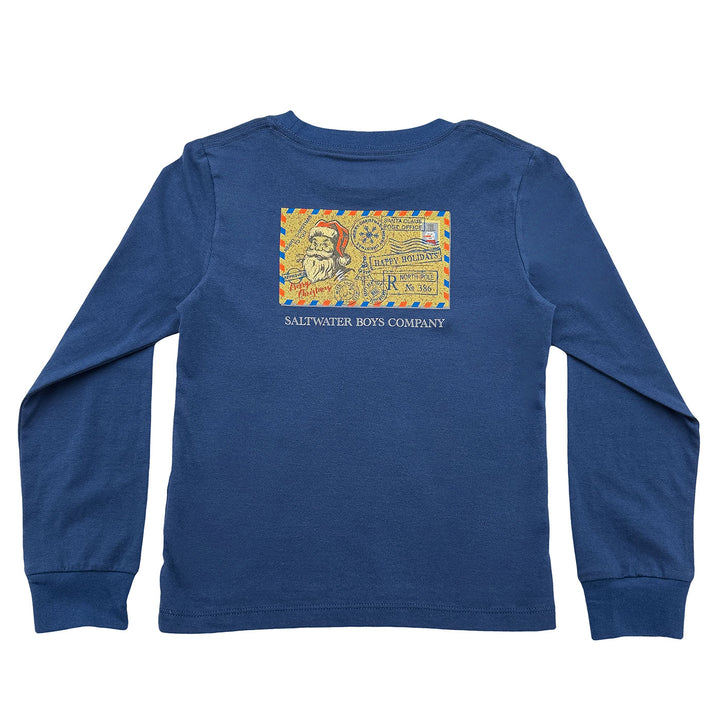 Christmas Postcard Graphic Tee LS Blue