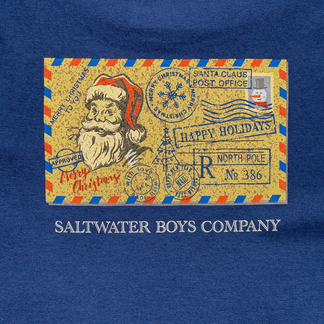 Christmas Postcard Graphic Tee LS Blue