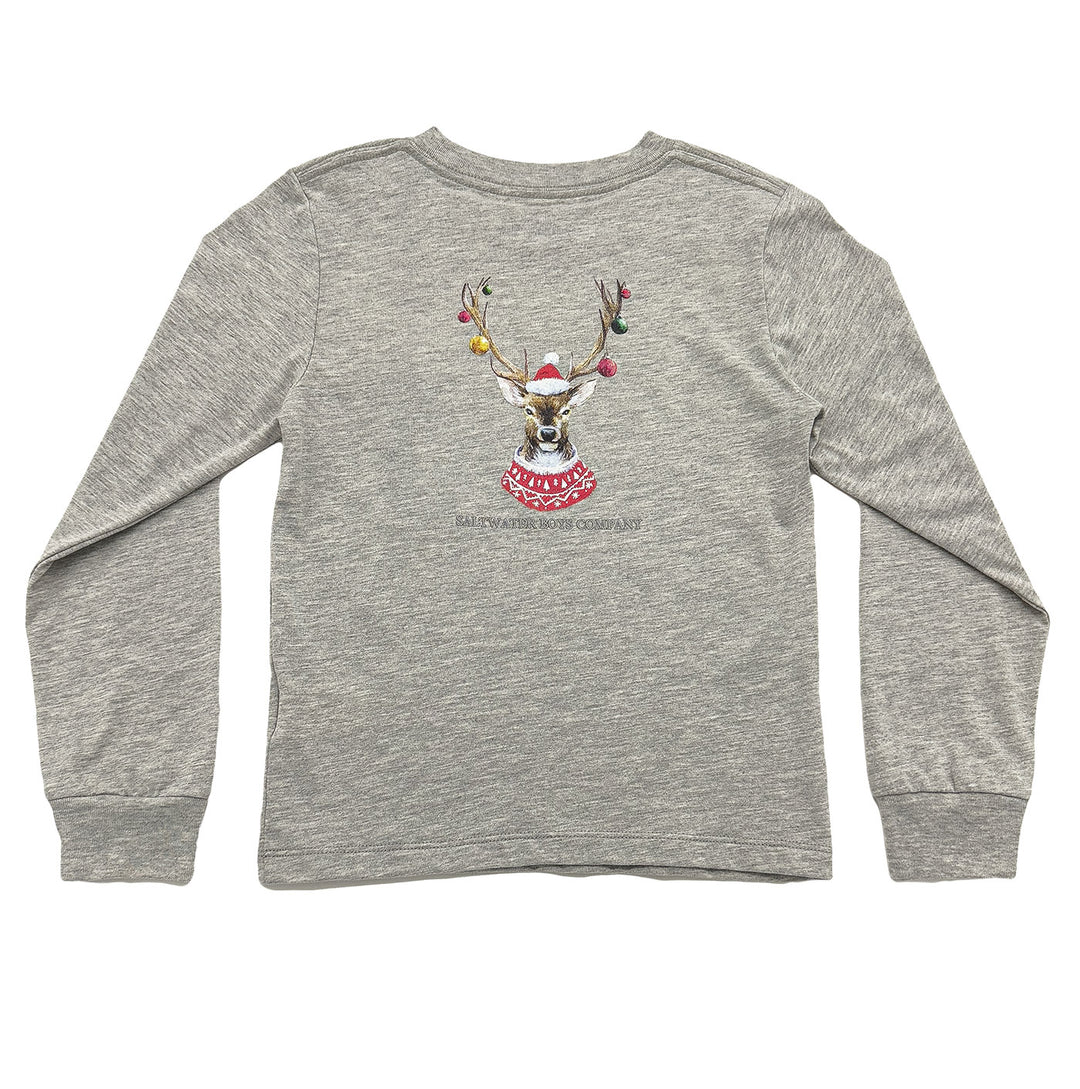 Christmas Ornament Deer Graphic Tee LS Grey