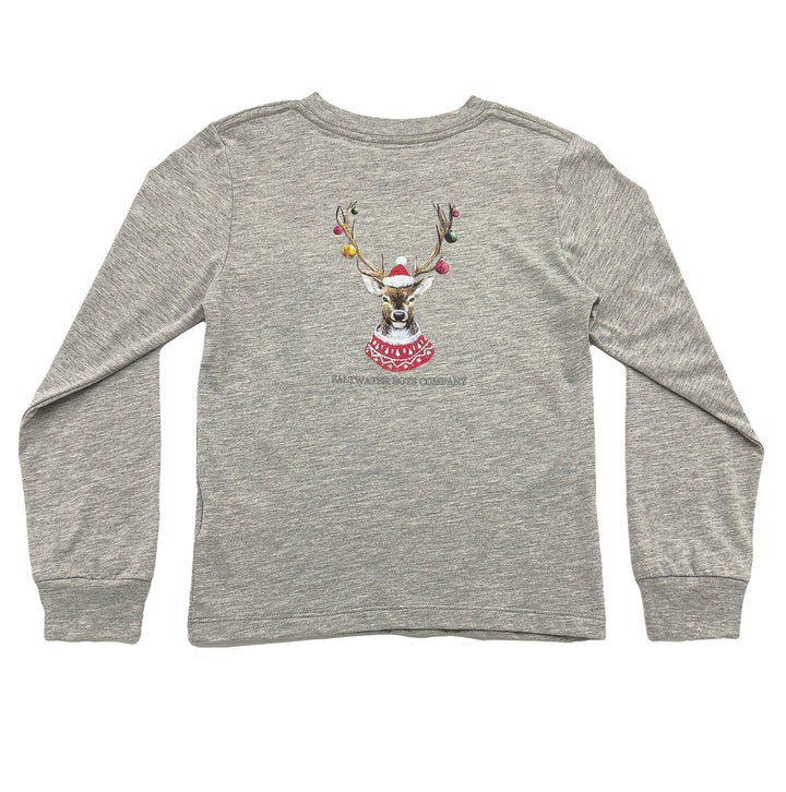 Christmas Ornament Deer Graphic Tee LS Grey