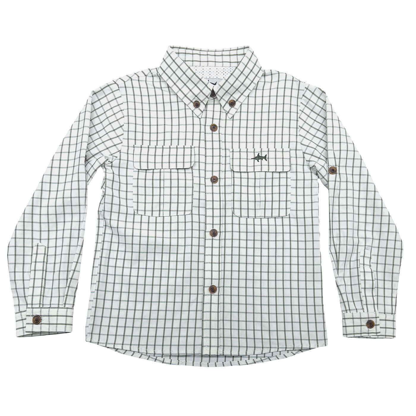 Flagler Boys Fishing Shirt Olive & White Plaid