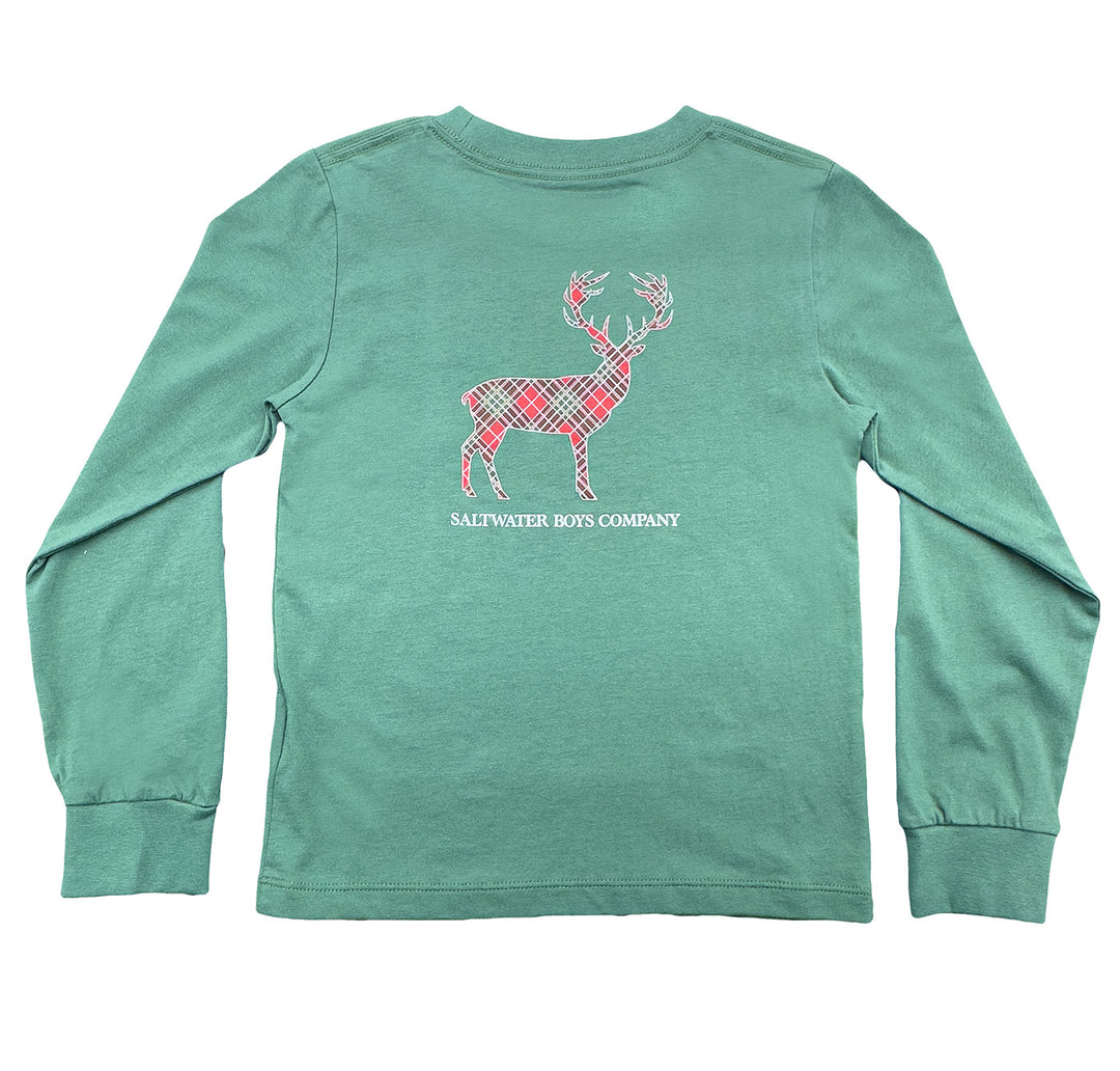 Plaid Deer Graphic Tee LS Green