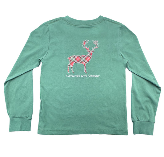 Plaid Deer Graphic Tee LS Green