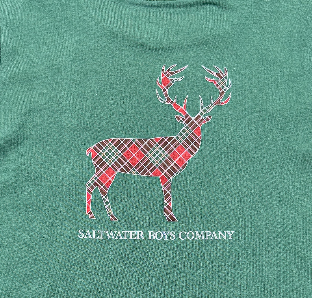 Plaid Deer Graphic Tee LS Green