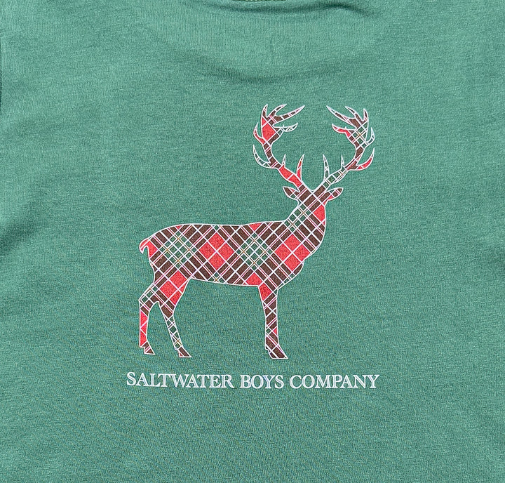 Plaid Deer Graphic Tee LS Green