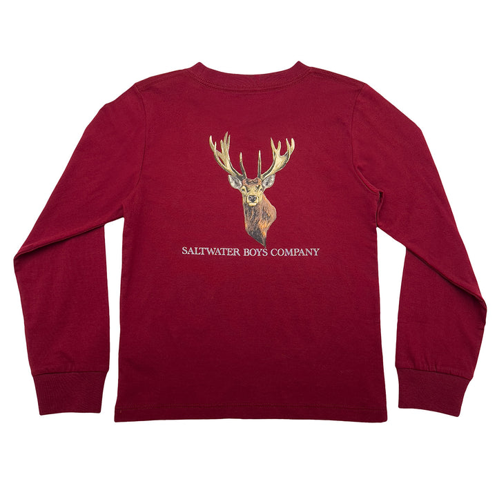 Deer Head Graphic Tee LS Maroon