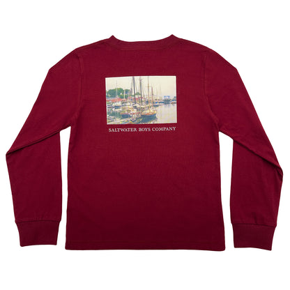 Harbor Boats Graphic Tee LS Maroon