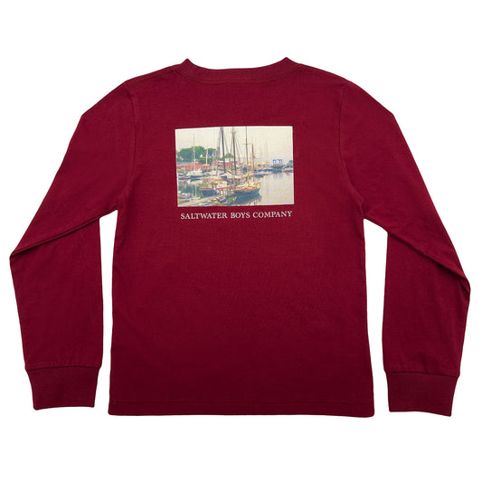 Harbor Boats Graphic Tee LS Maroon