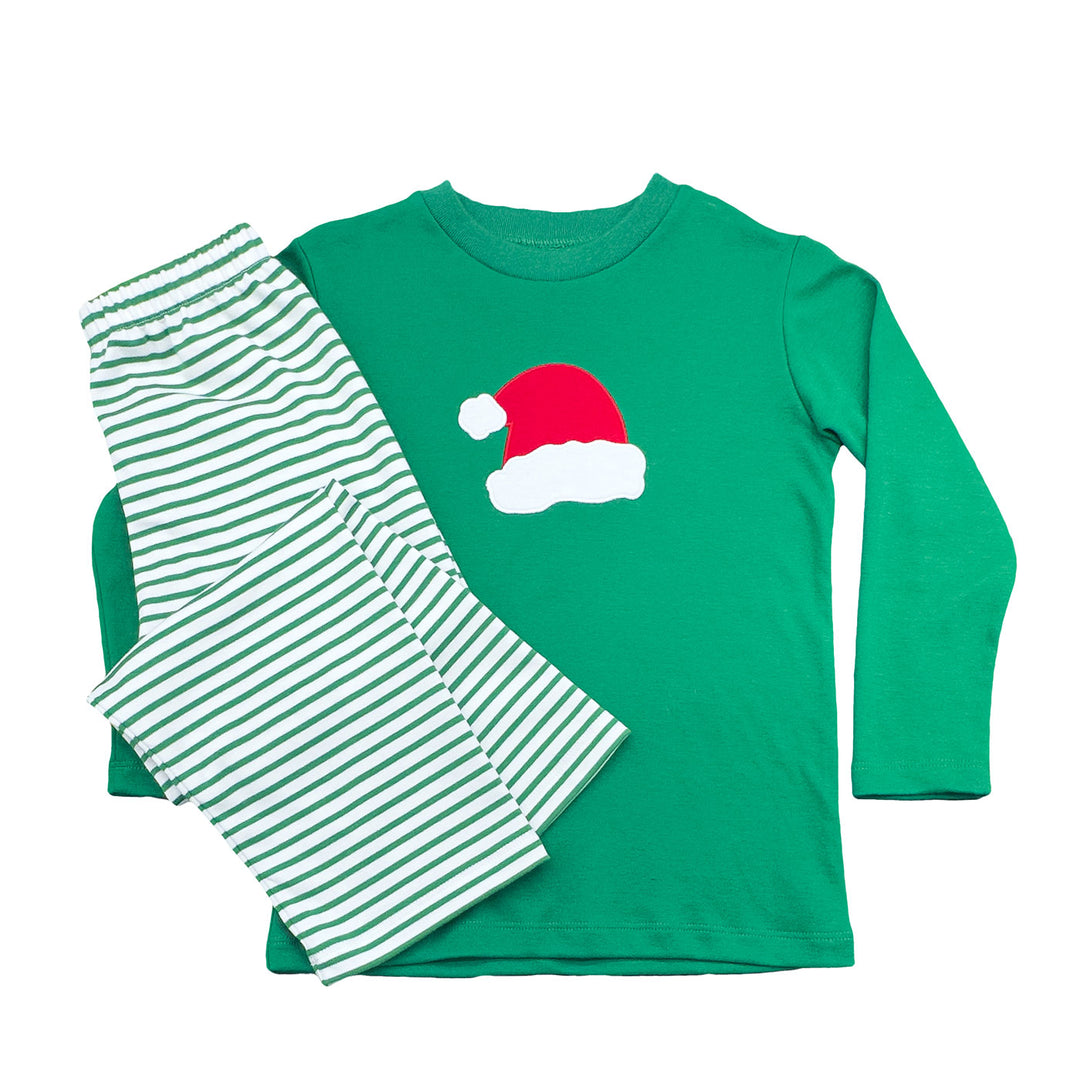 2 Piece Applique Pant Set Santa Hat 