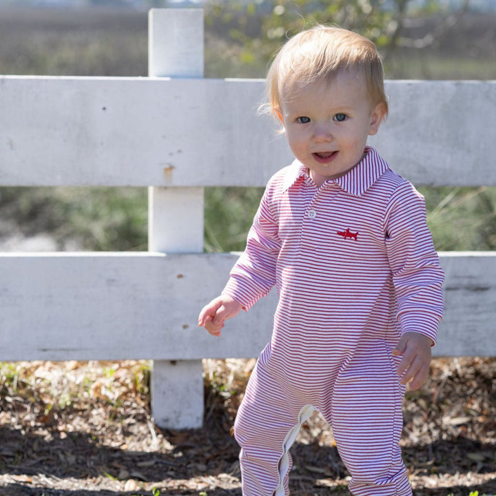 SBC Signature LS Polo Romper - Red Stripe